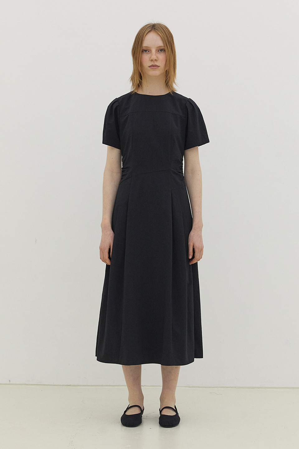[Outlet] Shirring Long Dress_BLACK