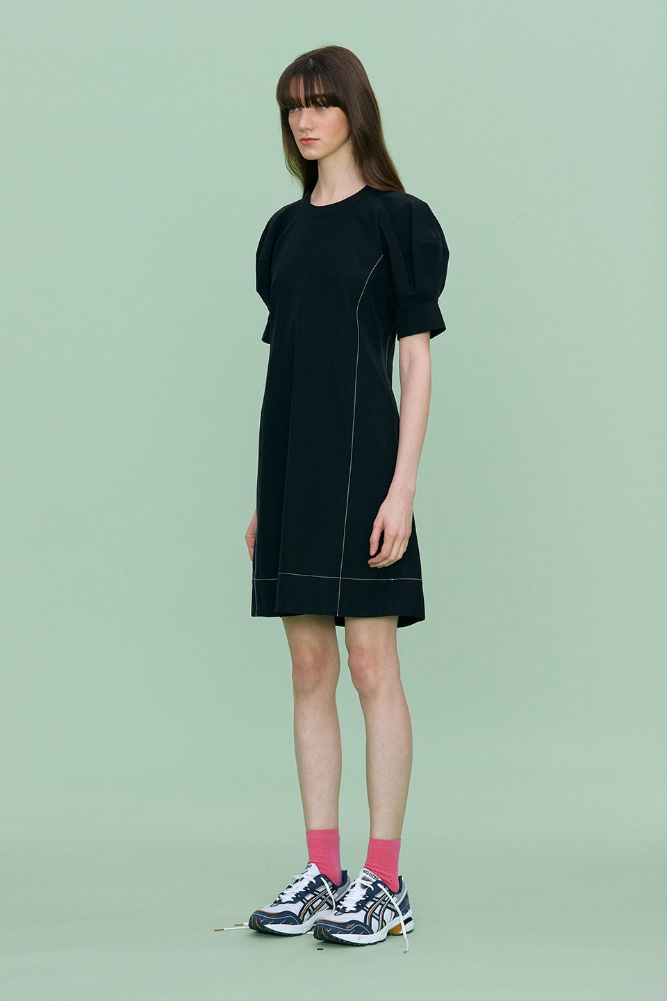 [Outlet] Volume Short Sleeved Mini Dress_BLACK