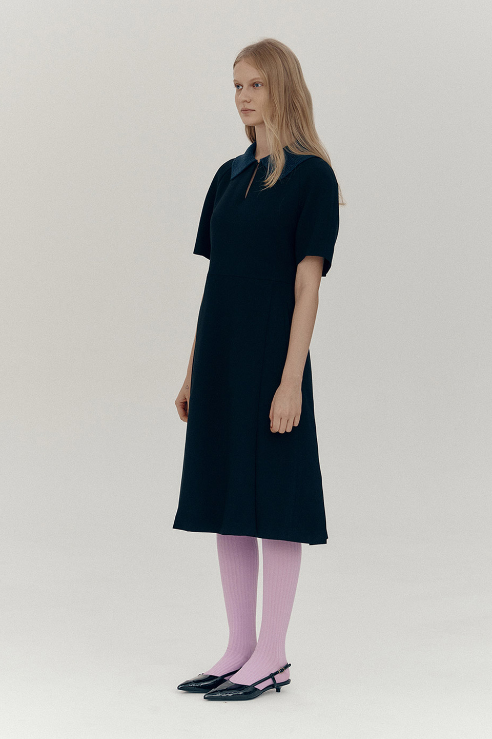 [Outlet] Knit Collar Volume Dress_BLACK